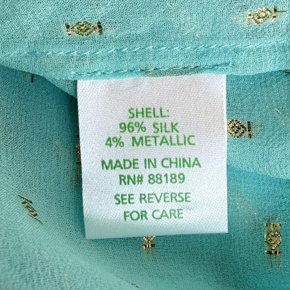 Lilly Pulitzer Elsa Silk Sheer Tunic Aqua Blue w Gold Metallic Clip Dots Size M‎ - Picture 9 of 9